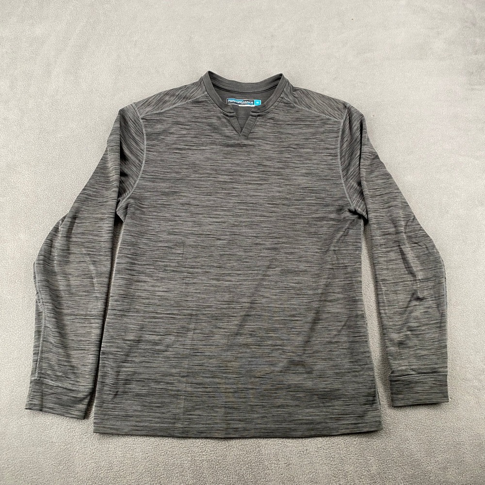 Roundree & Yorke Performance Sz Medium Gray Space Dye Long Sleeve Split Neck Top